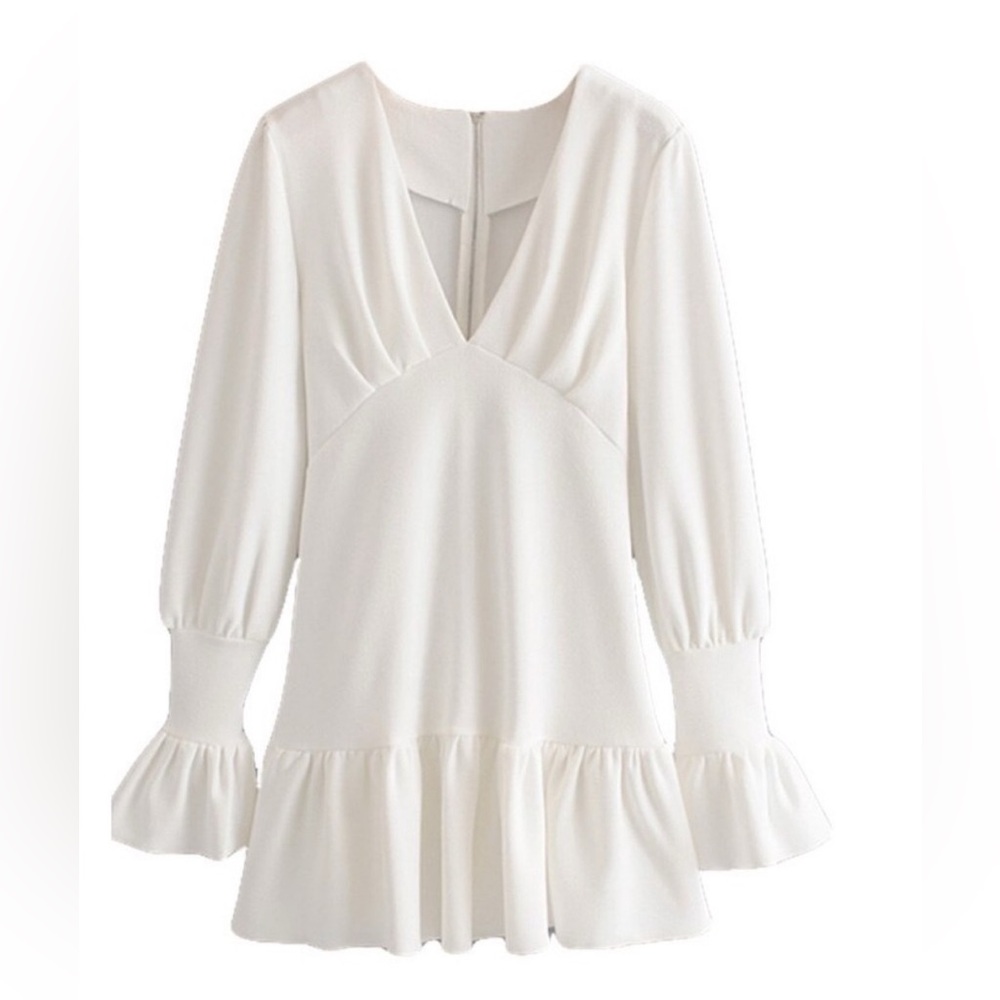 Lulus Ma Cherie Ruffle Trim Long-Sleeve A-Line Dress White